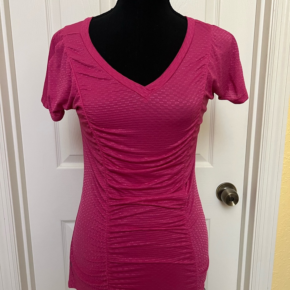 Fuchsia V-Neck Ruched Women's Top
